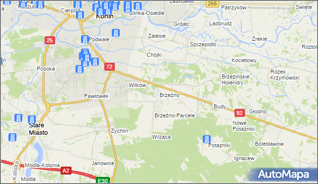 mapa Brzeźno gmina Krzymów, Brzeźno gmina Krzymów na mapie Targeo