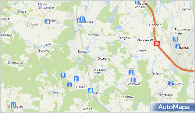 mapa Brzeźno gmina Prusice, Brzeźno gmina Prusice na mapie Targeo