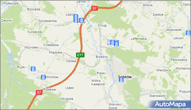 mapa Brzeźno gmina Sobków, Brzeźno gmina Sobków na mapie Targeo