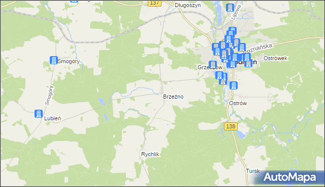 mapa Brzeźno gmina Sulęcin, Brzeźno gmina Sulęcin na mapie Targeo