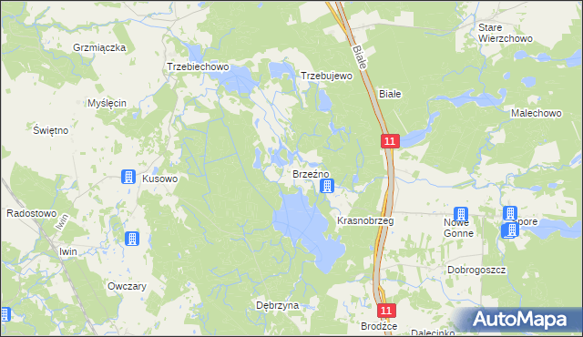 mapa Brzeźno gmina Szczecinek, Brzeźno gmina Szczecinek na mapie Targeo