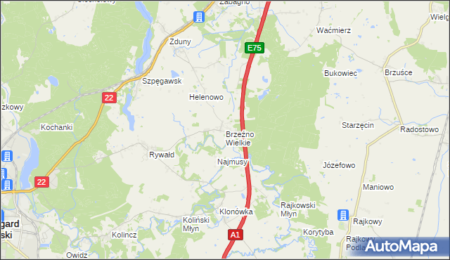 mapa Brzeźno Wielkie, Brzeźno Wielkie na mapie Targeo