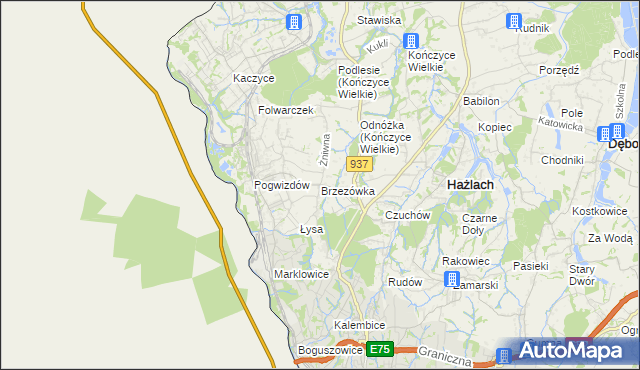 mapa Brzezówka gmina Hażlach, Brzezówka gmina Hażlach na mapie Targeo
