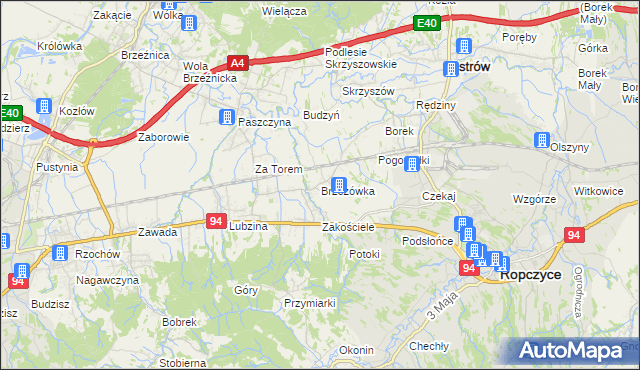 mapa Brzezówka gmina Ropczyce, Brzezówka gmina Ropczyce na mapie Targeo