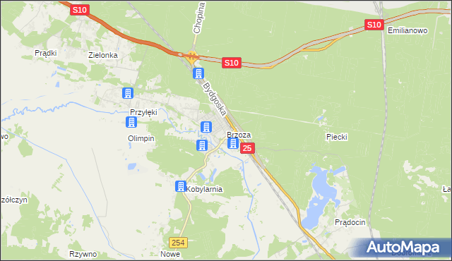 mapa Brzoza gmina Nowa Wieś Wielka, Brzoza gmina Nowa Wieś Wielka na mapie Targeo