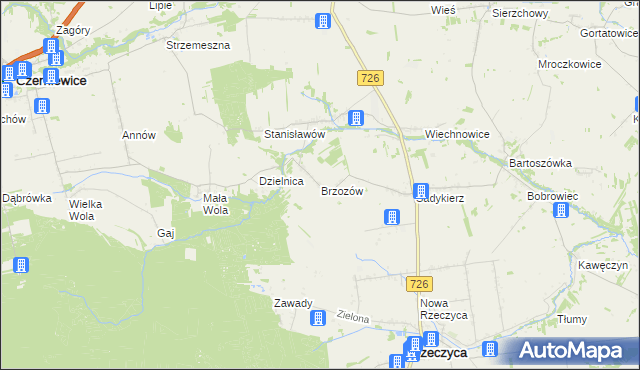 mapa Brzozów gmina Rzeczyca, Brzozów gmina Rzeczyca na mapie Targeo