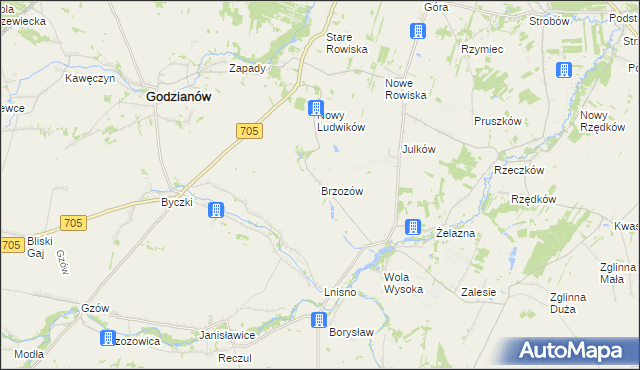 mapa Brzozów gmina Skierniewice, Brzozów gmina Skierniewice na mapie Targeo