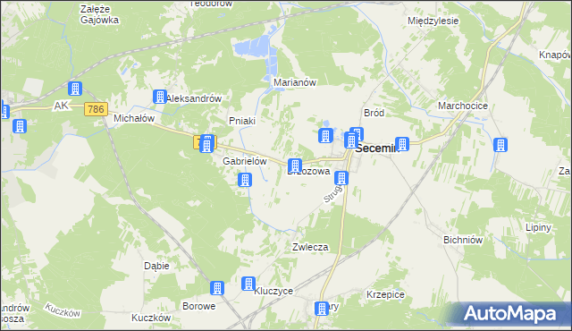mapa Brzozowa gmina Secemin, Brzozowa gmina Secemin na mapie Targeo