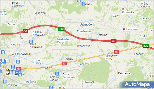 mapa Brzozówka gmina Jakubów, Brzozówka gmina Jakubów na mapie Targeo