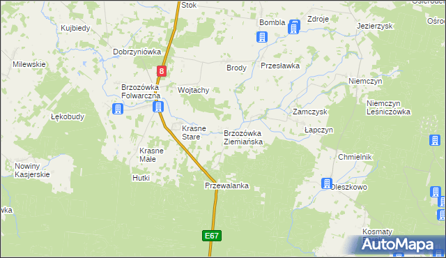 mapa Brzozówka Ziemiańska, Brzozówka Ziemiańska na mapie Targeo