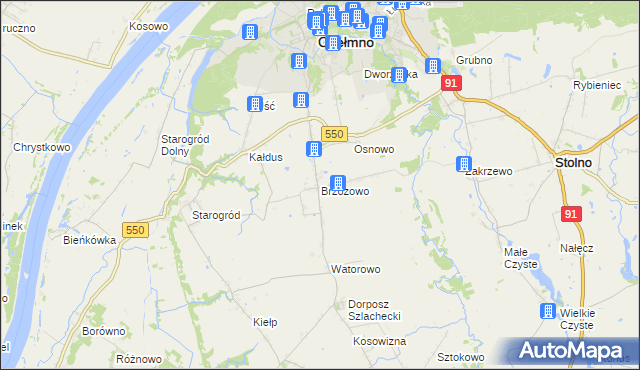 mapa Brzozowo gmina Kijewo Królewskie, Brzozowo gmina Kijewo Królewskie na mapie Targeo