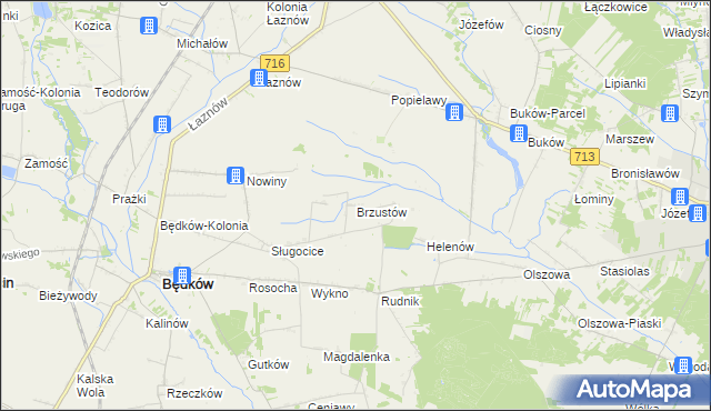 mapa Brzustów gmina Będków, Brzustów gmina Będków na mapie Targeo