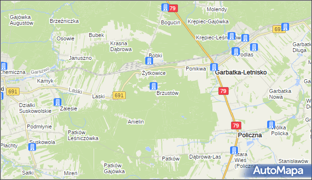 mapa Brzustów gmina Garbatka-Letnisko, Brzustów gmina Garbatka-Letnisko na mapie Targeo