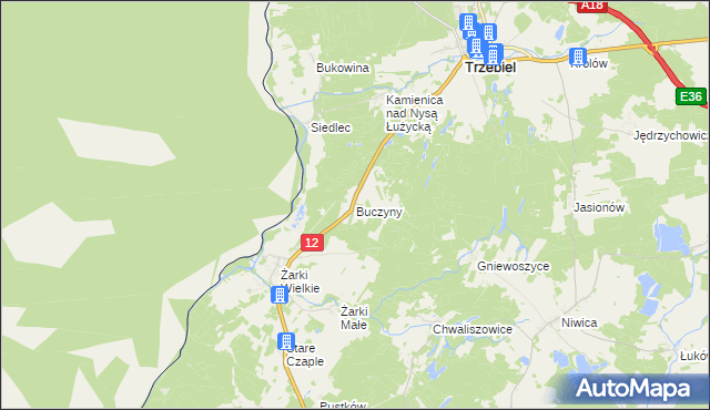 mapa Buczyny, Buczyny na mapie Targeo