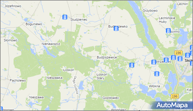 mapa Budziszewice gmina Skoki, Budziszewice gmina Skoki na mapie Targeo