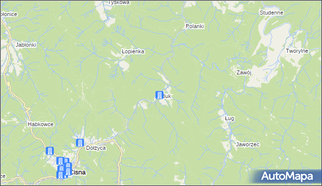 mapa Buk gmina Cisna, Buk gmina Cisna na mapie Targeo