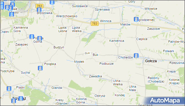 mapa Buk gmina Gołcza, Buk gmina Gołcza na mapie Targeo