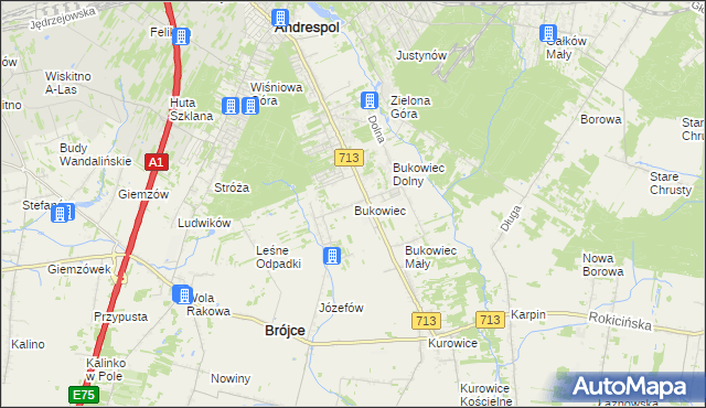 mapa Bukowiec gmina Brójce, Bukowiec gmina Brójce na mapie Targeo