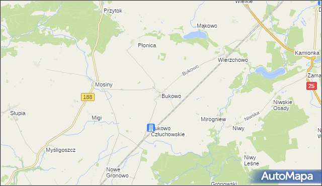 mapa Bukowo gmina Człuchów, Bukowo gmina Człuchów na mapie Targeo