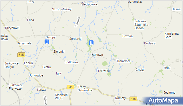 mapa Bukowo gmina Stary Targ, Bukowo gmina Stary Targ na mapie Targeo