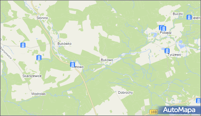 mapa Bukowo gmina Tychowo, Bukowo gmina Tychowo na mapie Targeo