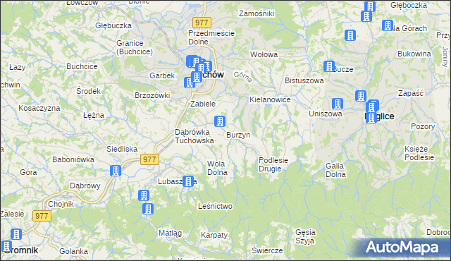 mapa Burzyn gmina Tuchów, Burzyn gmina Tuchów na mapie Targeo