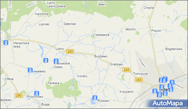mapa Buszewo gmina Gołańcz, Buszewo gmina Gołańcz na mapie Targeo
