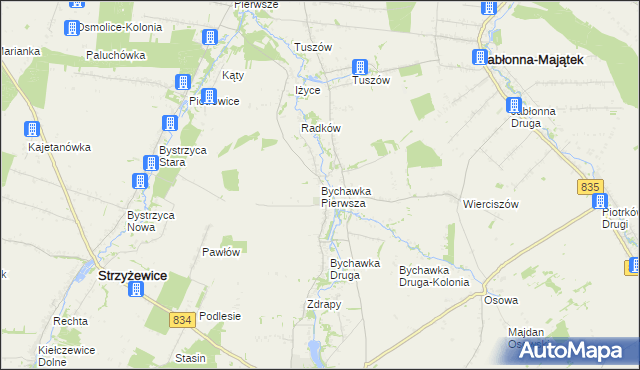 mapa Bychawka Pierwsza, Bychawka Pierwsza na mapie Targeo