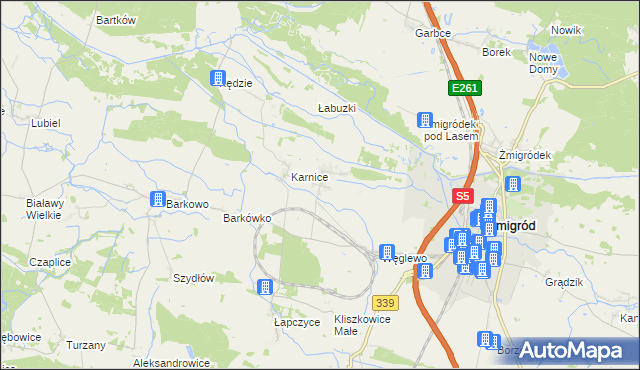 mapa Bychowo gmina Żmigród, Bychowo gmina Żmigród na mapie Targeo