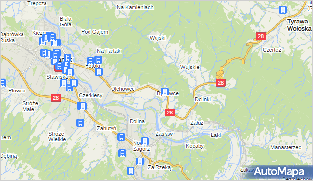 mapa Bykowce, Bykowce na mapie Targeo