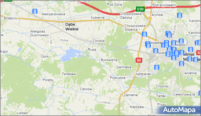 mapa Bykowizna, Bykowizna na mapie Targeo