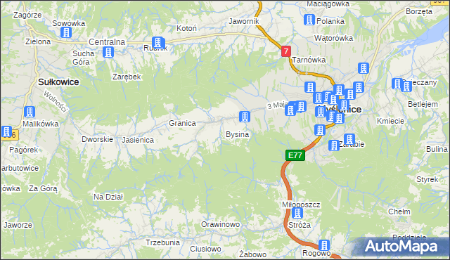 mapa Bysina, Bysina na mapie Targeo