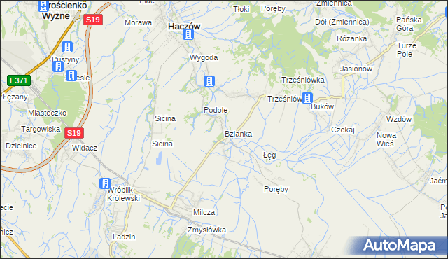 mapa Bzianka gmina Rymanów, Bzianka gmina Rymanów na mapie Targeo