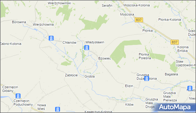 mapa Bzowiec gmina Rudnik, Bzowiec gmina Rudnik na mapie Targeo
