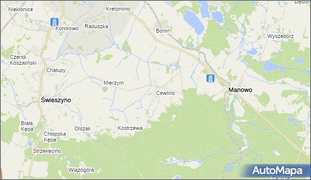 mapa Cewlino, Cewlino na mapie Targeo