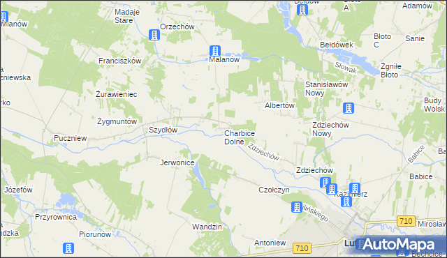 mapa Charbice Dolne, Charbice Dolne na mapie Targeo