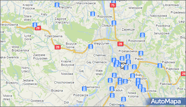 mapa Chełmiec powiat nowosądecki, Chełmiec powiat nowosądecki na mapie Targeo