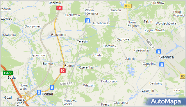 mapa Chełst gmina Siennica, Chełst gmina Siennica na mapie Targeo