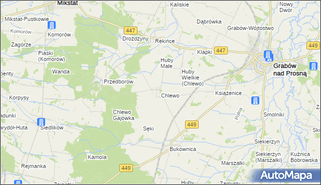 mapa Chlewo gmina Grabów nad Prosną, Chlewo gmina Grabów nad Prosną na mapie Targeo