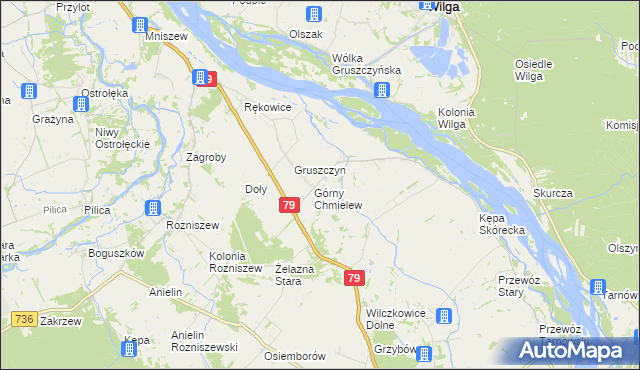 mapa Chmielew gmina Magnuszew, Chmielew gmina Magnuszew na mapie Targeo