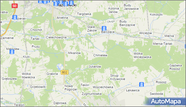 mapa Chmielew gmina Mińsk Mazowiecki, Chmielew gmina Mińsk Mazowiecki na mapie Targeo