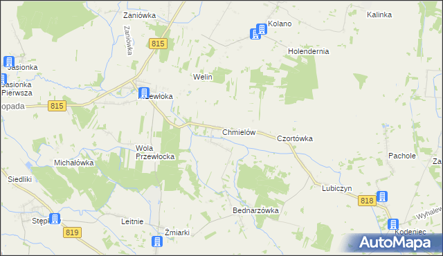 mapa Chmielów gmina Dębowa Kłoda, Chmielów gmina Dębowa Kłoda na mapie Targeo