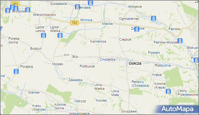 mapa Chobędza, Chobędza na mapie Targeo