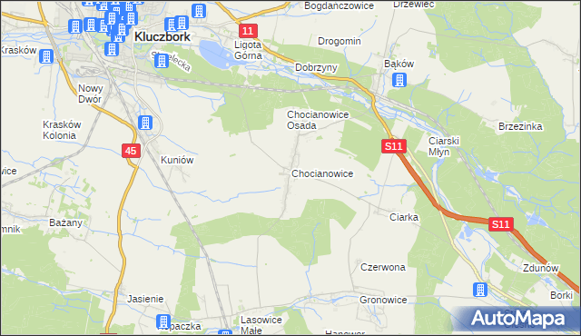 mapa Chocianowice gmina Lasowice Wielkie, Chocianowice gmina Lasowice Wielkie na mapie Targeo