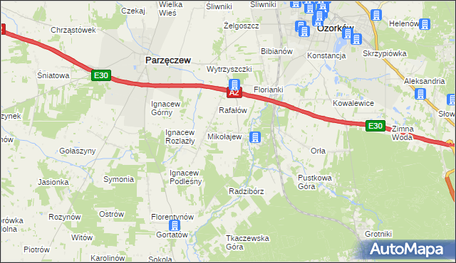 mapa Chociszew gmina Parzęczew, Chociszew gmina Parzęczew na mapie Targeo
