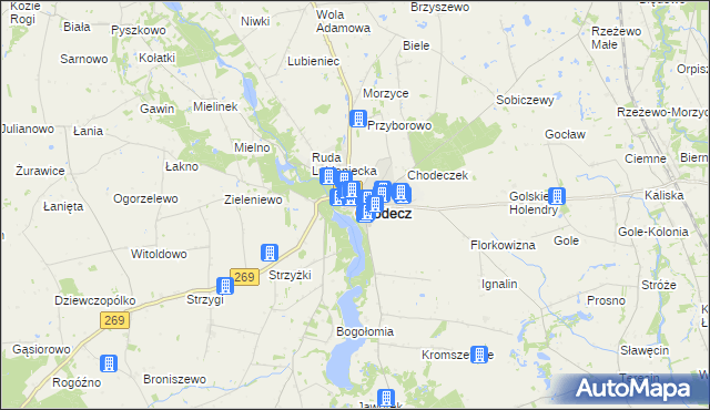 mapa Chodecz powiat włocławski, Chodecz powiat włocławski na mapie Targeo