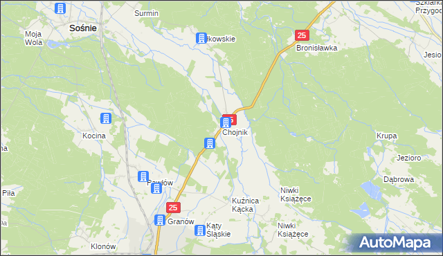 mapa Chojnik gmina Sośnie, Chojnik gmina Sośnie na mapie Targeo
