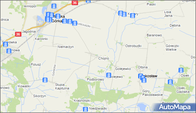 mapa Chojno gmina Pakosław, Chojno gmina Pakosław na mapie Targeo