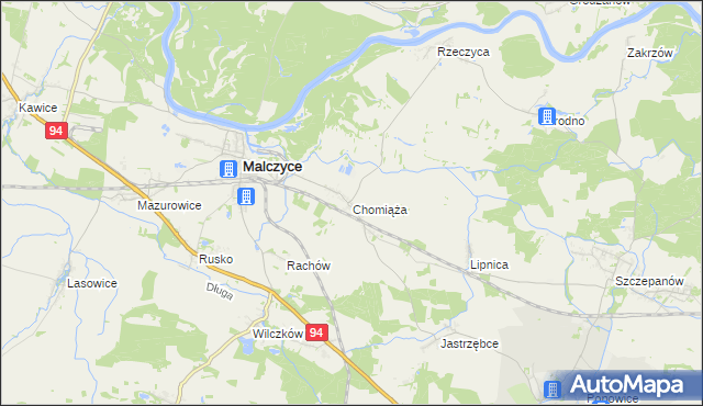 mapa Chomiąża gmina Malczyce, Chomiąża gmina Malczyce na mapie Targeo