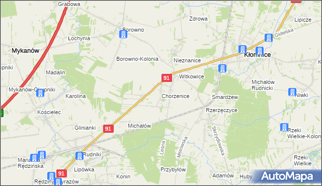 mapa Chorzenice gmina Kłomnice, Chorzenice gmina Kłomnice na mapie Targeo